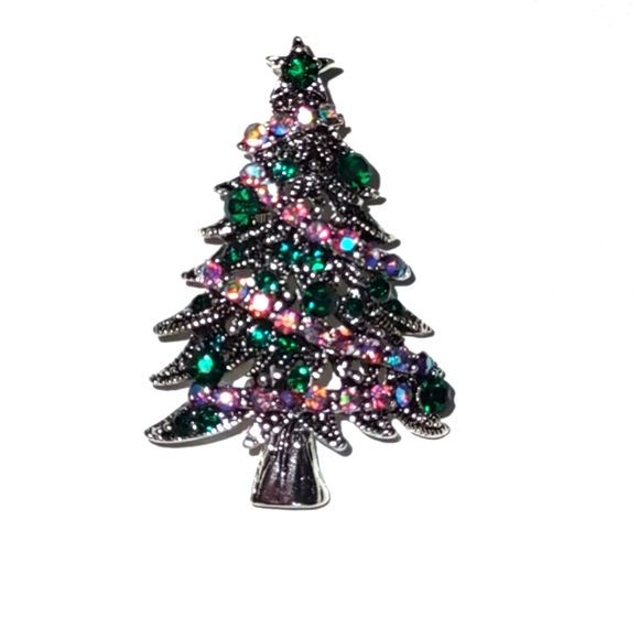 Small Crystal Christmas Tree Brooch  - C - Picture 6 of 16